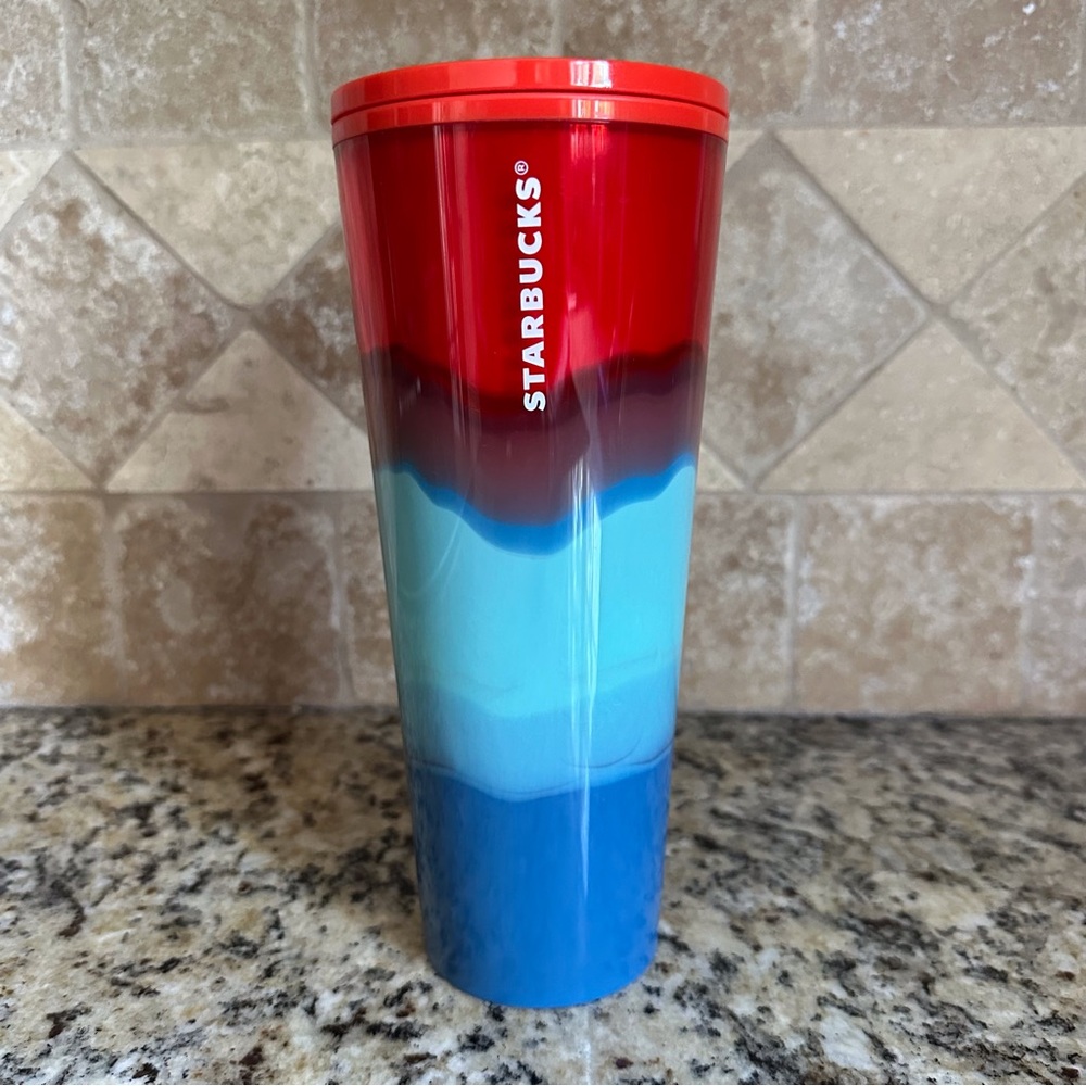 Starbucks Summer 2021 Red Blue Tie Dye Wave Tumbler